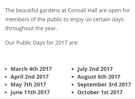 2017 Consall Hall Gardens Open Days